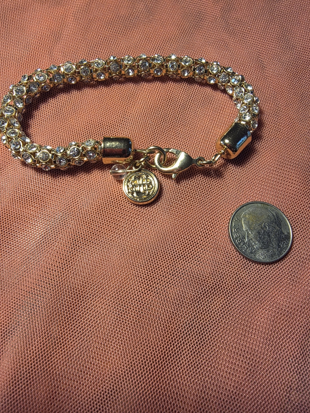 Gold Tone Rhinestone Pavé Rope Bracelet - Picture 3 of 4